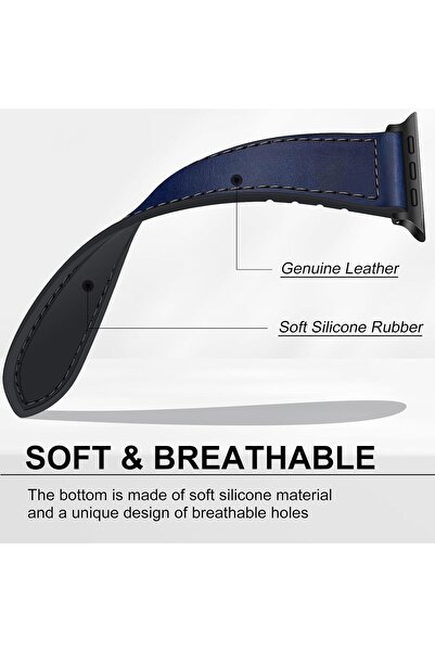 HYX Magnetic Leather Watch Band for Apple Watch (49/45/44/42mm) - Magnetic Buckle Genuine Leather