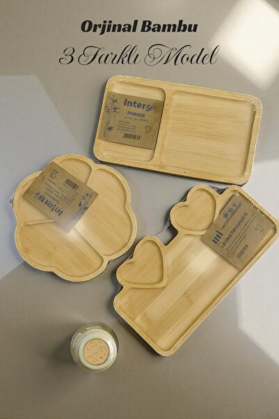 İnterlife 3 Tane Bambu Çerezlik Sunumluk Meyvelik Orjinal Bambu Tabak (Görseldeki Modeller Gönderilir)