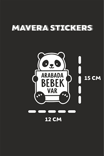 Mavera Stickers Arabada Bebek Var Panda Beyaz Sticker Araba İçin 12x15cm (1 A...