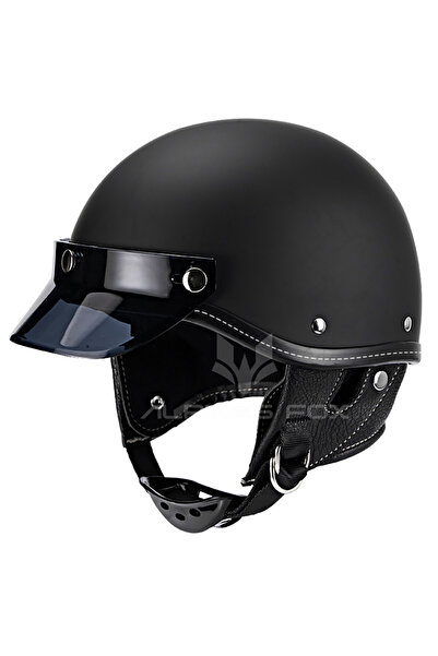 Choice خوذة دراجة نارية نصف وجه كلاسيكية سوداء غير لامعة للرجال والنساء للجنسين