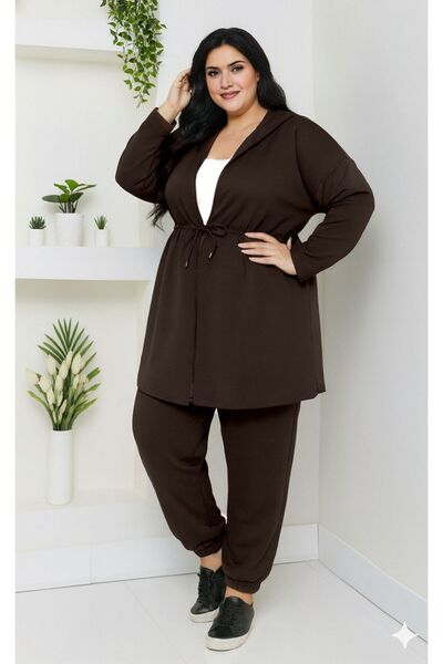 CNG MODA طقم بدلة رياضية من قماش المودال عالي الجودة بمقاس كبير مع حزام خصر مرن