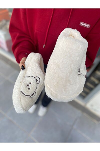 Mejit Teddy Bear Patterned Soft Plush House Slippers