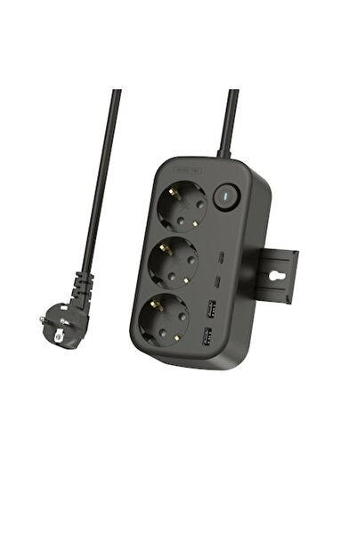 amXea PS-3220-Y2B Power Strip Black, 3x EU sockets (Type F), 2x USB-A 5V-2.4A, 2x USB-C 5V-3A