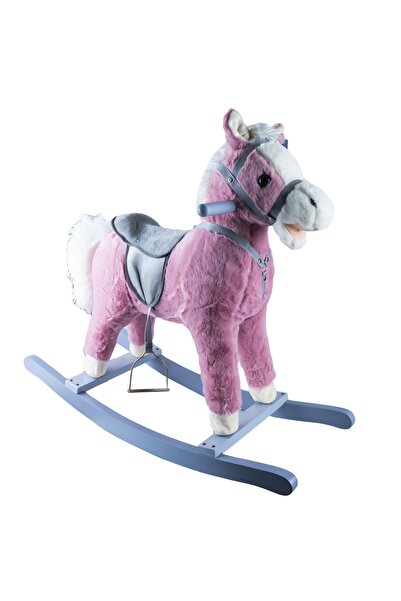 Robentoys Cal balansoar, lemn + pluș, roz, 74x33x62 cm