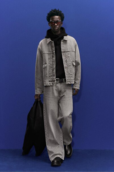 Pull & Bear Gri cepli denim ceket