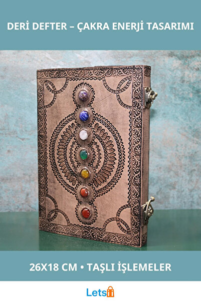 Letsii Taşlı Deri Defter 7 Çakra Enerji Dengeleyici 26x18 cm