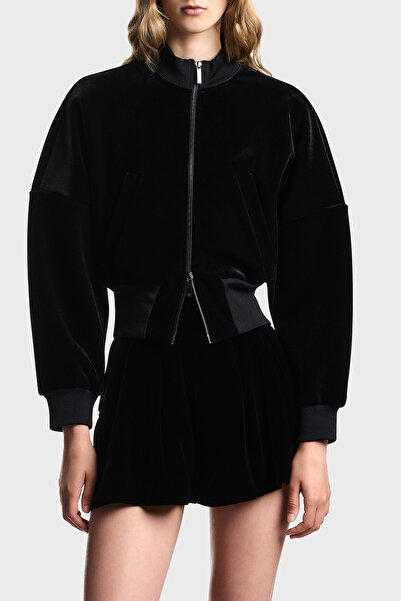 Emporio Armani Regular Fit Mock Neck Chenille Coat with Logo Detail on the Back Coat Ew001368 Af16466 Uc001