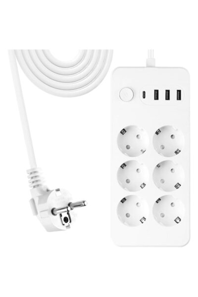 amXea PS-6310-N2B Power Strip — Black, 6 outlets, 1x USB-C + 3x USB-A, 2500W, 2m cable