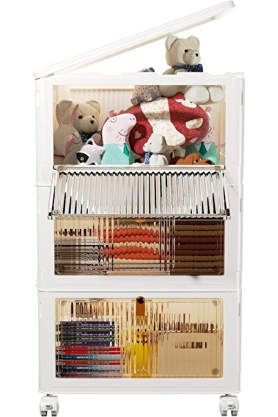 Gogoya Plastic Storage Boxes with Lids, Stackable Foldable Storage Bins with Wheels (3-Tier)