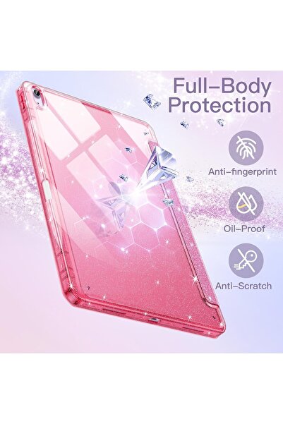 JETech Glossy Case for iPad Air 13-inch M3/M2 (2025/2024) with Pencil Holder - Pink