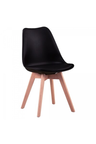 QMOBILI Scaun de bucătărie/dining Tori, negru, carcasă PP, șezut din piele, picioare din lemn de fag