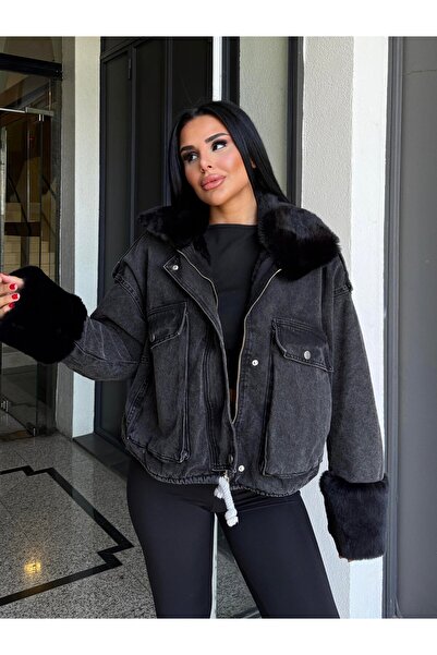 MEECY Jachetă de denim cu detalii din blană Nossa