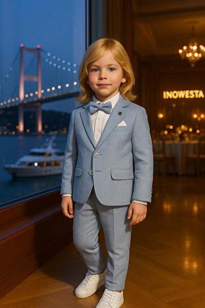 inowesta trend Erkek Çocuk Ceket Gömlek Pantolon Papyonlu Üçlü Takım Elbise 4’Parça(Bir Beden BÜYÜK Tercih Ediniz)