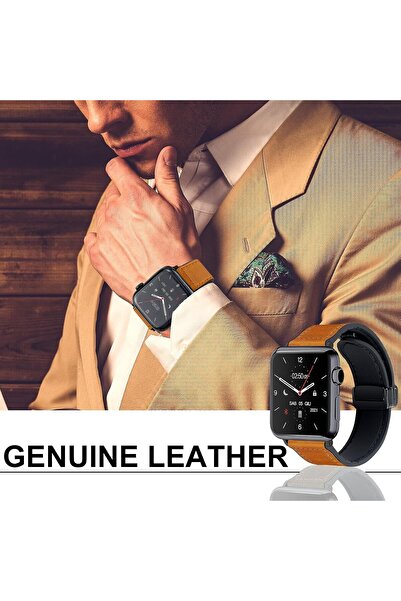 HYX Magnetic Leather Watch Band for Apple Watch (49/45/44/42mm) - Genuine Leather, Magnetic Buck