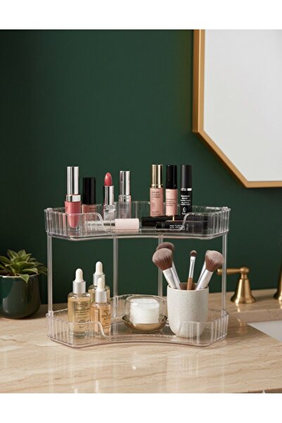 Vivart 2-степенна прозрачна рафтова система за баня, грим, кухня и многофункц...