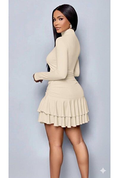 Aymood Rochie Sandy cu mâneci lungi și cu volane pentru femei