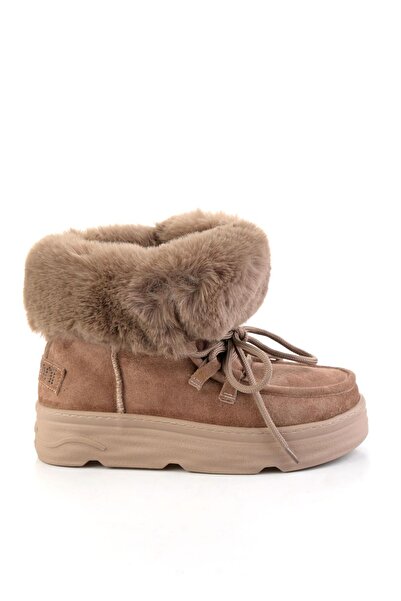 Bambi Vizon Hakiki Deri Kadın Bot & Bootie K02748100802