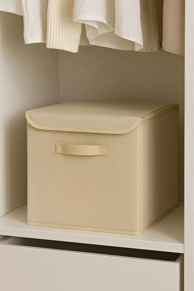 HomyJRs Cream Lid Cabinet Laundry Toy Organizer Folding Lid Storage Box 30X30X30