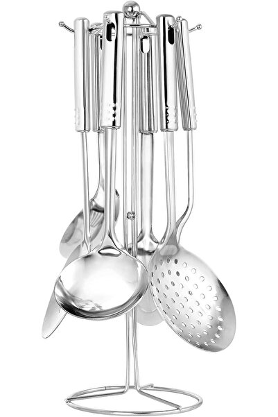 BERGER Stainless Steel 7-Piece Kitchen Utensil Set with Holder, Silver