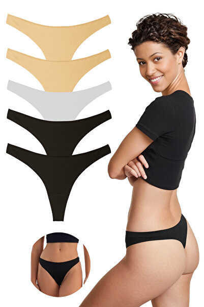 Yohannes Club YohannesClub, Γυναικεία, Βασικά εσώρουχα από βαμβάκι, Πακέτο 5 (Μαύρο, Μαύρο-χρυσό, Λευκό)
