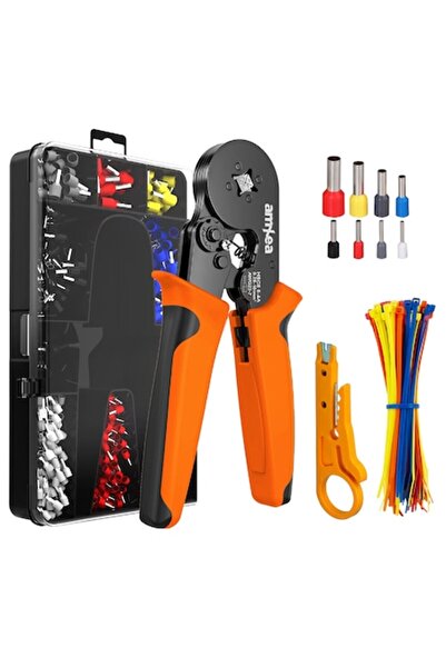 amXea Tool-Kit Crimping Set (Orange-Black) HSC8 6-4A, 1200 Terminals, Wire Stripper, 50 Cable Ties