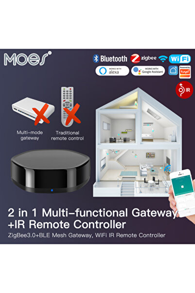 MOES Tuya Smart Home WiFi 2 in 1 Wireless Multi-function BLE Mesh+ZigBee Gateway with 38K IR Remote Co...