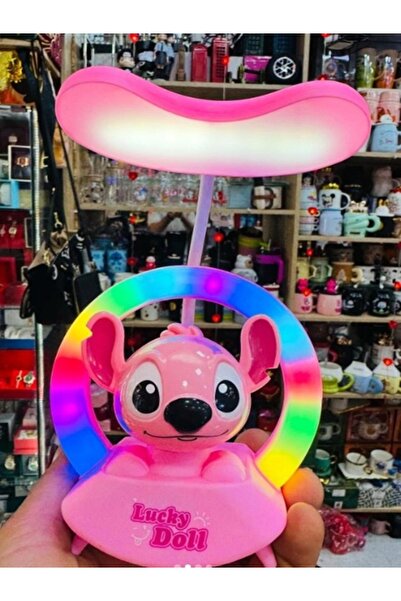 HEPBİMODA Stitch Gökkuşağı Masa Üzeri Gece Lambası-PEMBE