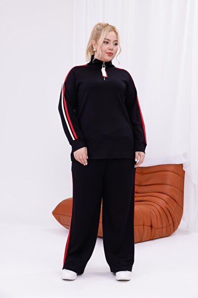 Siyezen Large Size Striped Detail Zipper Suit