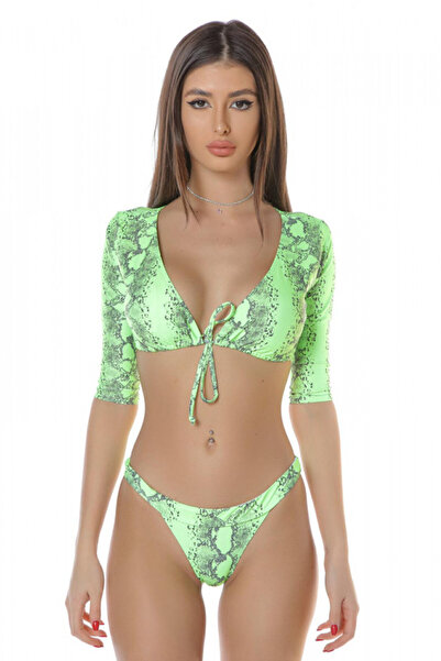 FashionForYou Milana green snake two-piece swimsuit, L