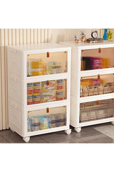 Gogoya Plastic Storage Boxes with Lids, Stackable Foldable Storage Bins with Wheels (3-Tier)