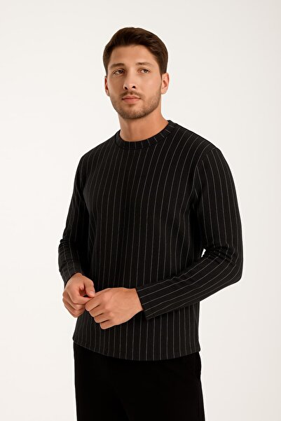 Wise Swea cu guler rotund dungi pentru bărbați tricou