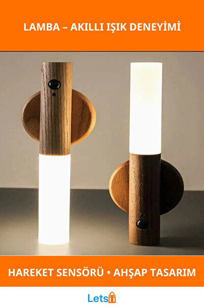 Letsii Akıllı Sensörlü Ahşap Tasarımlı Lamba