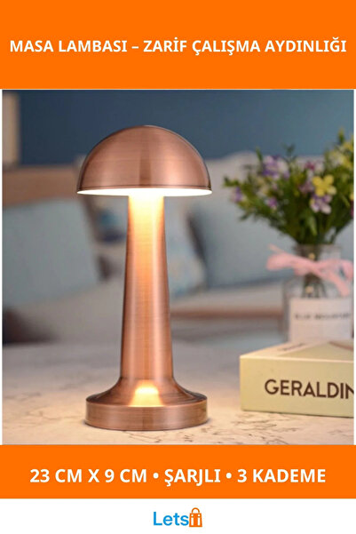 Letsii Mantar Dokunmatik Şarjlı LED Masa Lambası Modern Tasarım 23cm