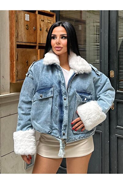 MEECY Nossa Fur Detailed Denim Jacket