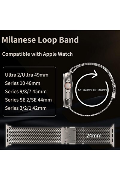 HYX Milanese Titanium Bracelet Compatible with Apple Watch Ultra/49/46/45/44/42mm, Parachute Clasp