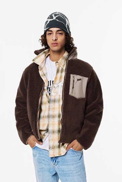 Pull & Bear Combined faux shearling jacket