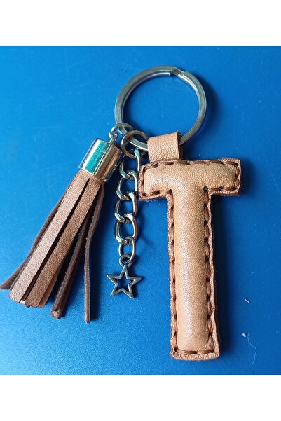 Durush Collection سلسلة مفاتيح على شكل حرف 'T' من الجلد الطبيعي باللون البني ...