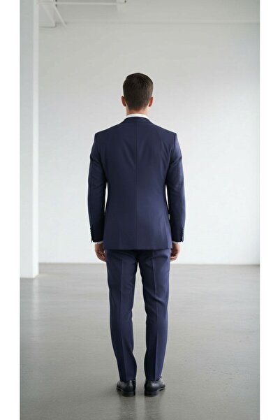Plus Scorpion Men's Navy Blue One Button Slim Fit Piece Suit - Stylish Office and Formal Combination