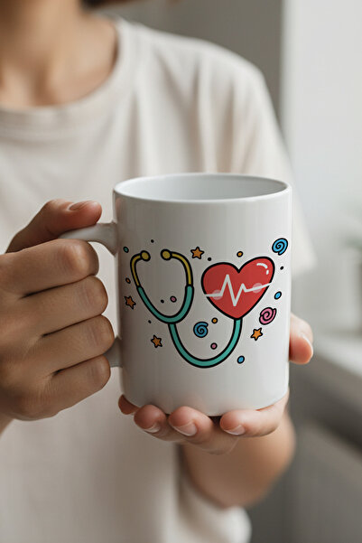 MeshCraft3D Doktora Özel Hediye – Stetoskop ve Kalp Figürlü Baskılı Kupa Bard...