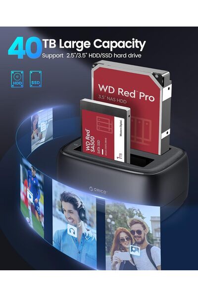 Orico External Hard Drive Dock Duplicator/Cloner SATA to USB-C Dual Bay (supports 2.5"/3.5" HDD/SSD)