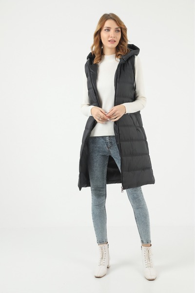 comstar Жіночий довгий зимовий чорний пуховик з капюшоном