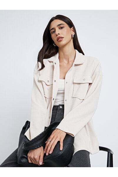 Styli Off White Oversized Corduroy Shacket