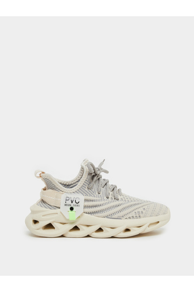 Take Two By Styli Boys Cream Mesh Upper Lace Up Sport Sneakers