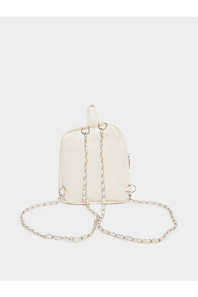 Styli Beige Solid Quilted Mini Backpack with Chain Straps