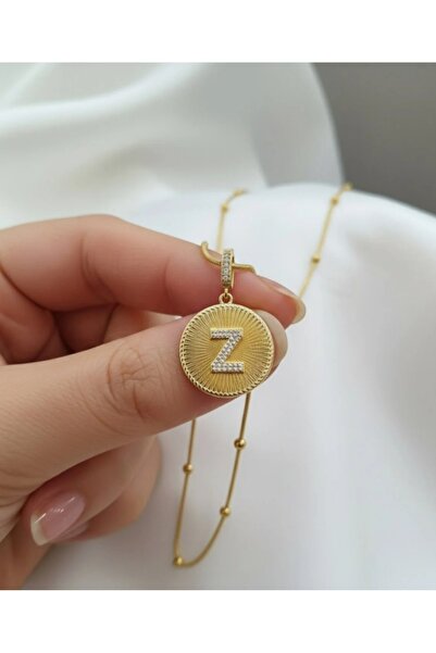 GUNESTAKI Gold Top Zincir Plaka Z Harf Çelik Kolye