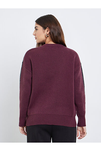 Styli Burgundy Regular Fit Sweater with Side Striped