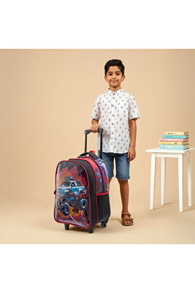 Juniors Vehicles 3-Piece School Trolley Bag Set for Boys 5-8 Years with Lunch Bag and Pencil Pouch