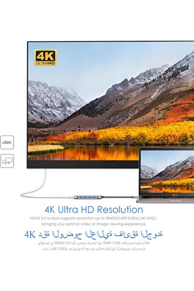 LENTION موزع USB-C متعدد المنافذ مع HDMI بدقة 4K، وPD بقوة 100 وات، و4 منافذ USB 3.0، وشحن من النوع C (CB-C35، رمادي فضائي)