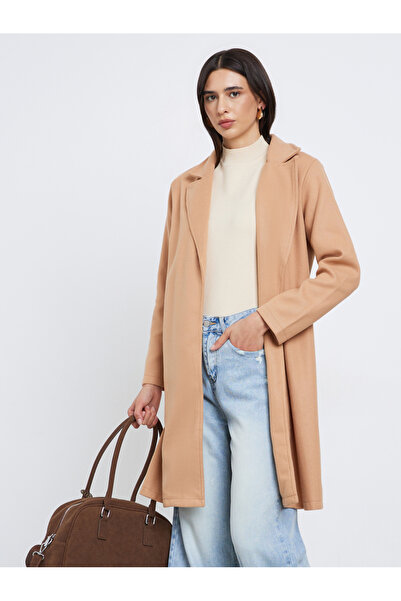 Styli Beige Regular Fit Wool Like Belted Coat