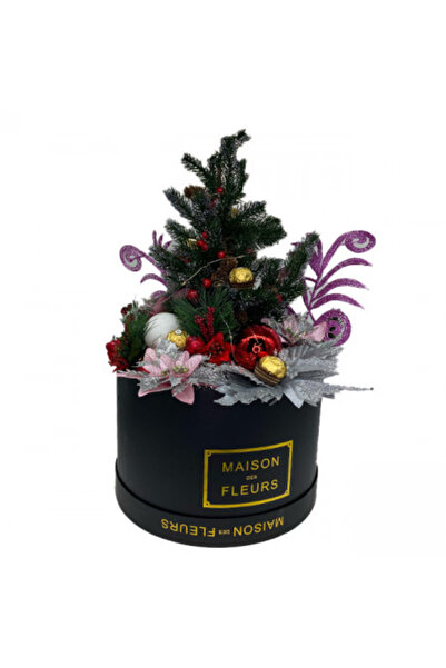 velve Brad de Crăciun decorat cu Moș Crăciun în cutie cu lumini LED și bomboa...